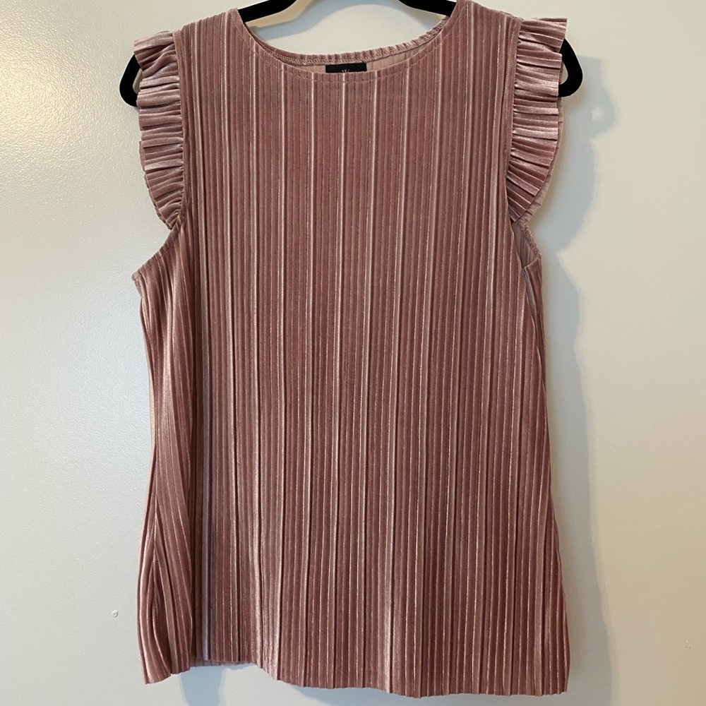 Worthington Dusty Pink Velvet Tank Top with Ruffles at Shoulders